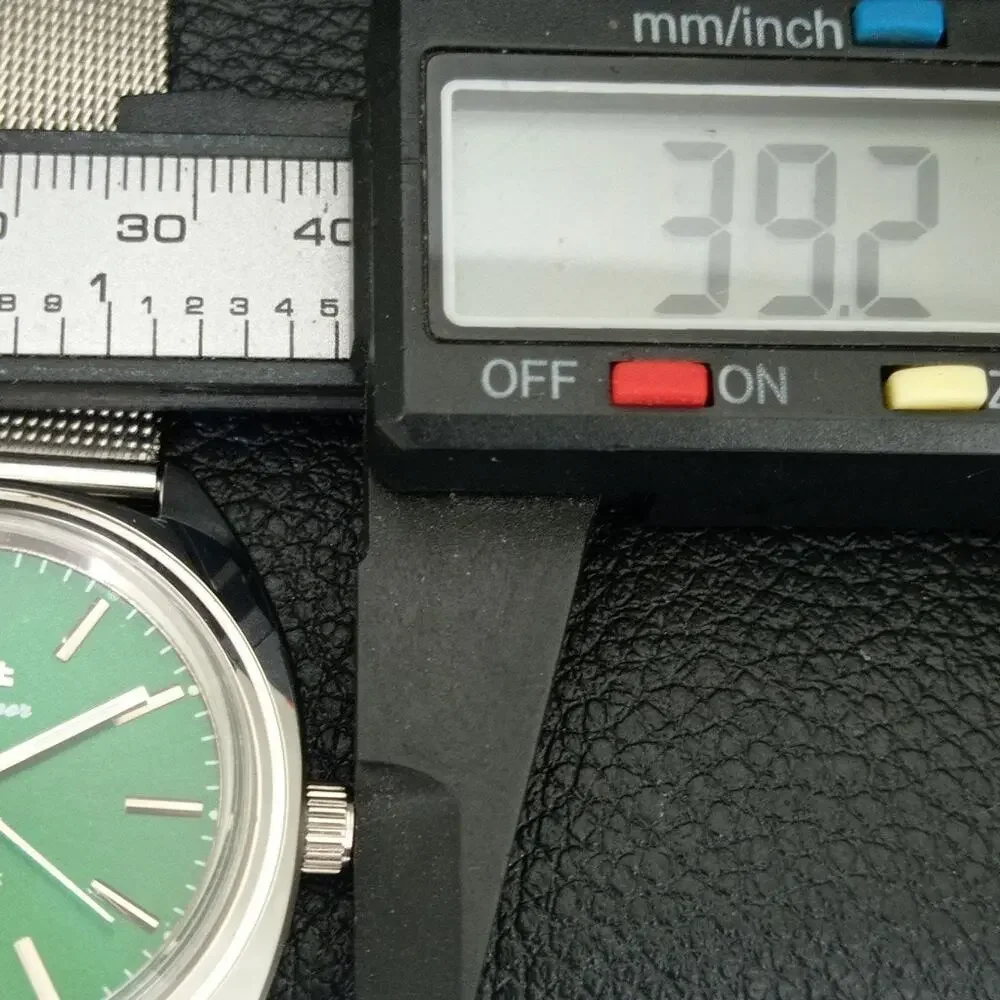 Vintage 1988 HMT Manual Wound Mens Silver Watch & Green accents
